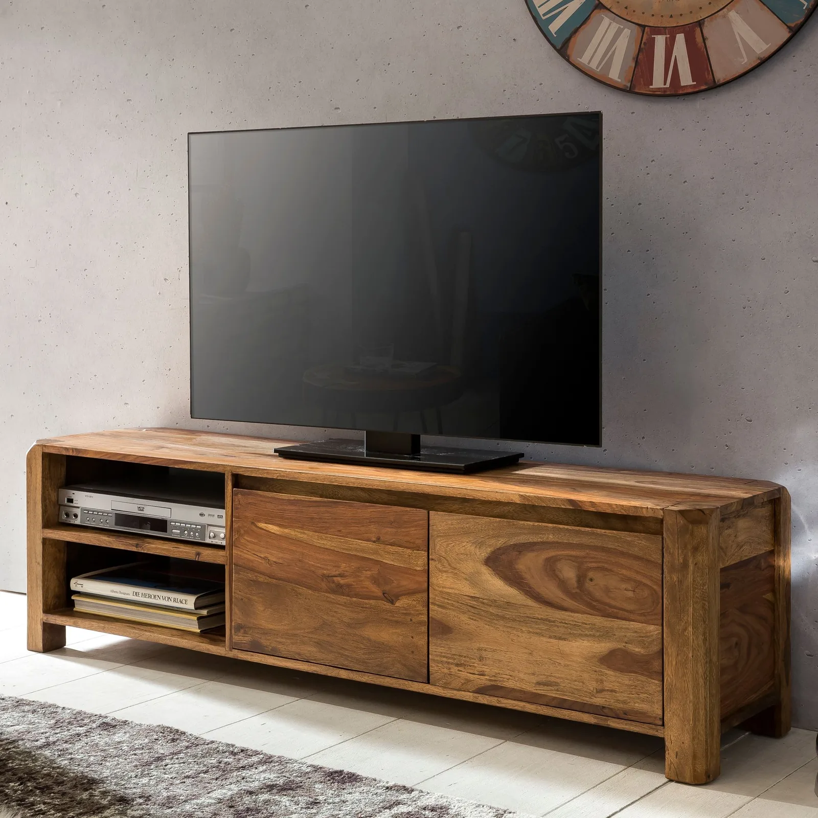 FineBuy Lowboard Massivholz Kommode, Braun