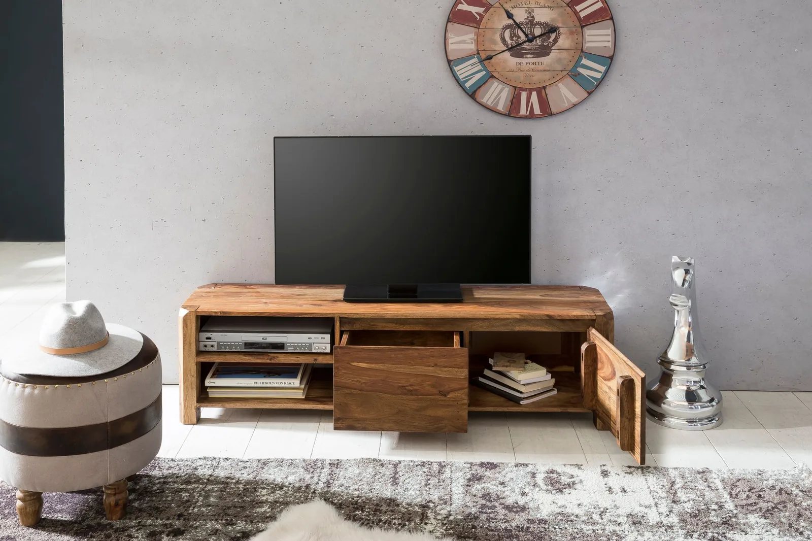 FineBuy Lowboard Massivholz Kommode, Braun