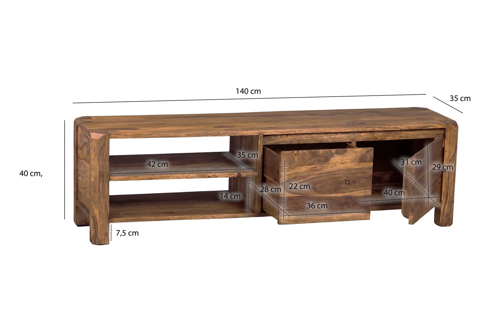 FineBuy Lowboard Massivholz Kommode, Braun