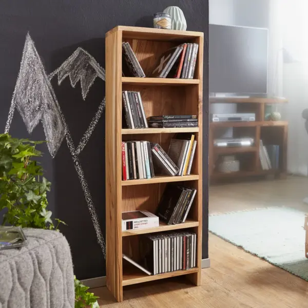 FineBuy CD Regal Massivholz Standregal, Gelb – 90 cm