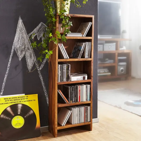FineBuy CD Regal Massivholz Standregal, Braun – 90 cm