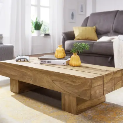 FineBuy Couchtisch rechteckig Massivholz, Braun