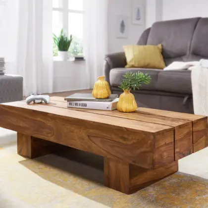 FineBuy Couchtisch rechteckig Massivholz, Braun