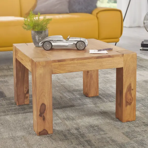 FineBuy Couchtisch Massivholz 60×60 cm · Quadratischer Wohnzimmertisch · Handgefertigt & Naturfarben · Beistelltisch aus Echtholz im modernen Design