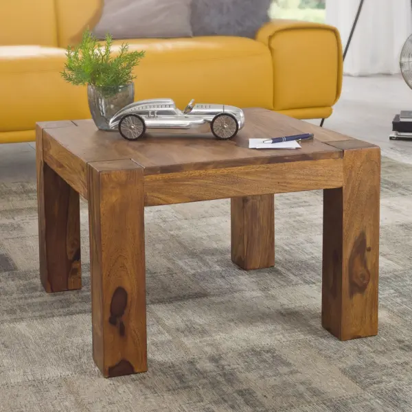 FineBuy Couchtisch Massivholz 60×60 cm · Quadratischer Wohnzimmertisch · Handgefertigt & Naturfarben · Beistelltisch aus Echtholz im modernen Design