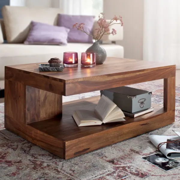 FineBuy Couchtisch Massiv aus Holz, Braun