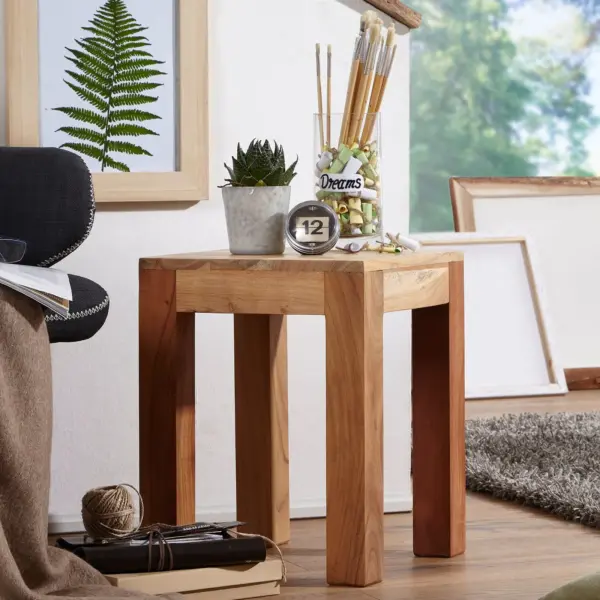 FineBuy Beistelltisch Massiv aus Holz, Braun – 35 × 35 cm FineBuy Beistelltisch Massiv aus Holz, Braun – 35 × 35 cm