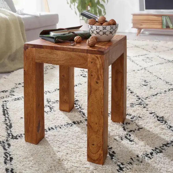 FineBuy Beistelltisch Massiv aus Holz, Braun – 35 × 35 cm FineBuy Beistelltisch Massiv aus Holz, Braun – 35 × 35 cm