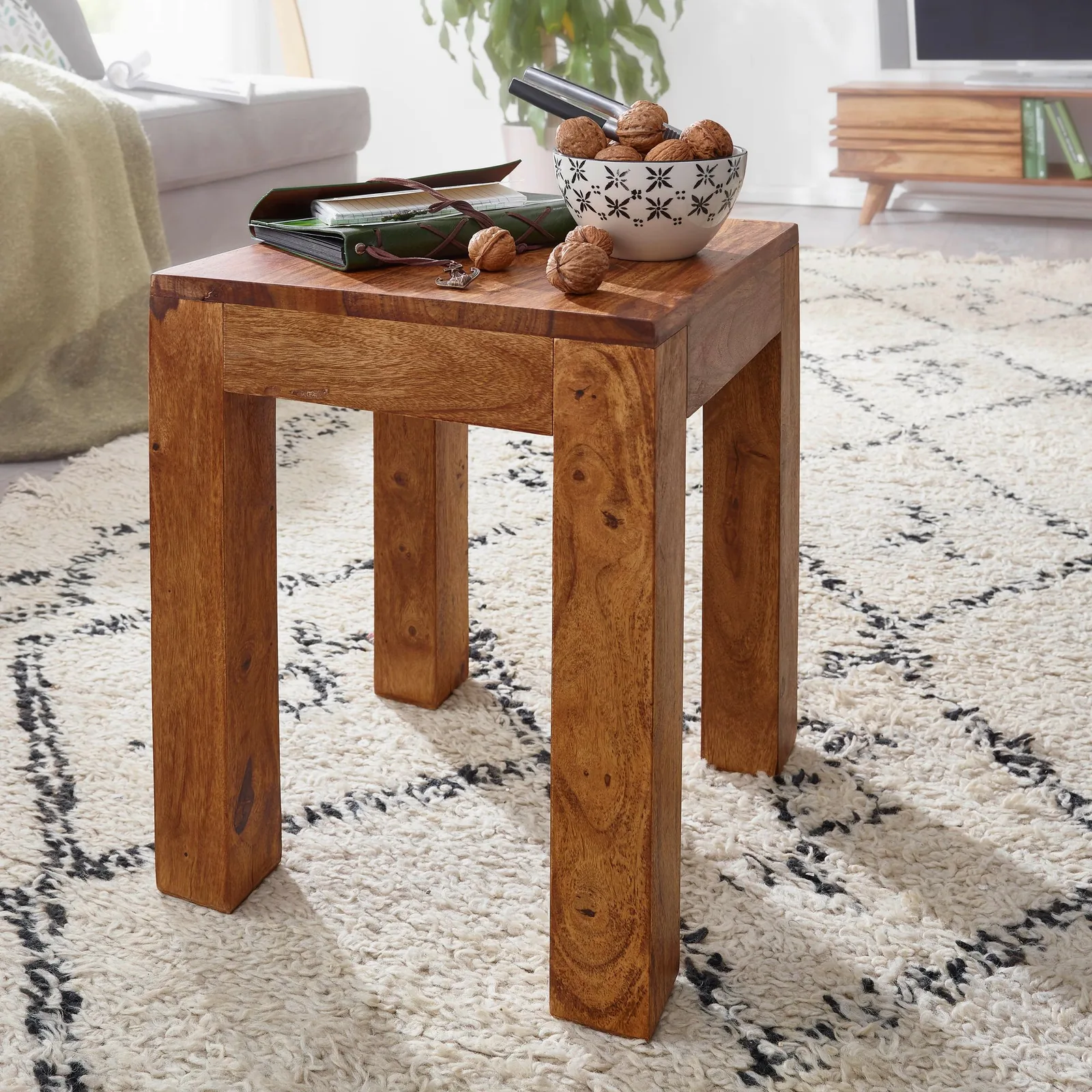 FineBuy Beistelltisch Massiv aus Holz, Braun – 35 × 35 cm