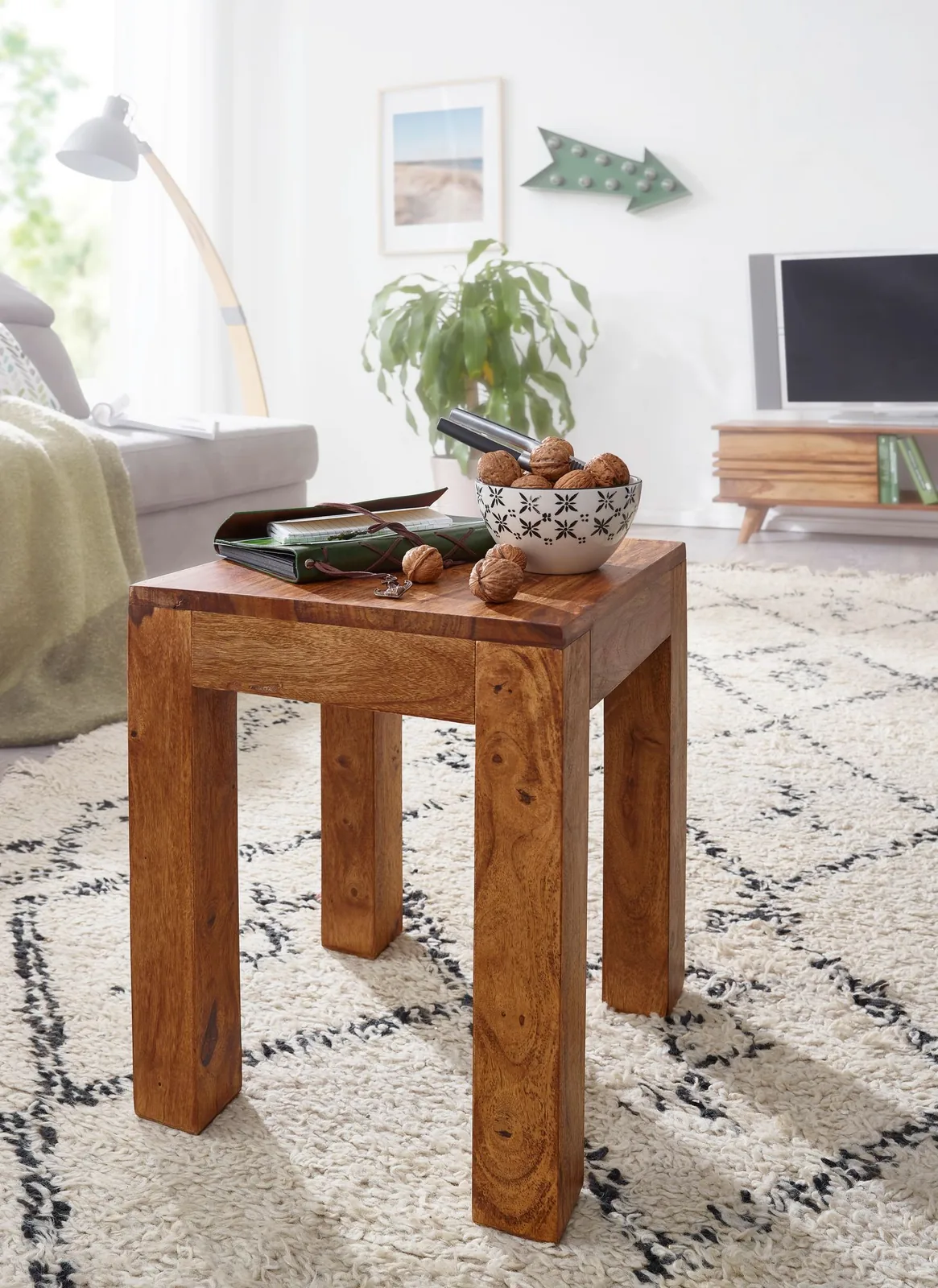 FineBuy Beistelltisch Massiv aus Holz, Braun – 35 × 35 cm