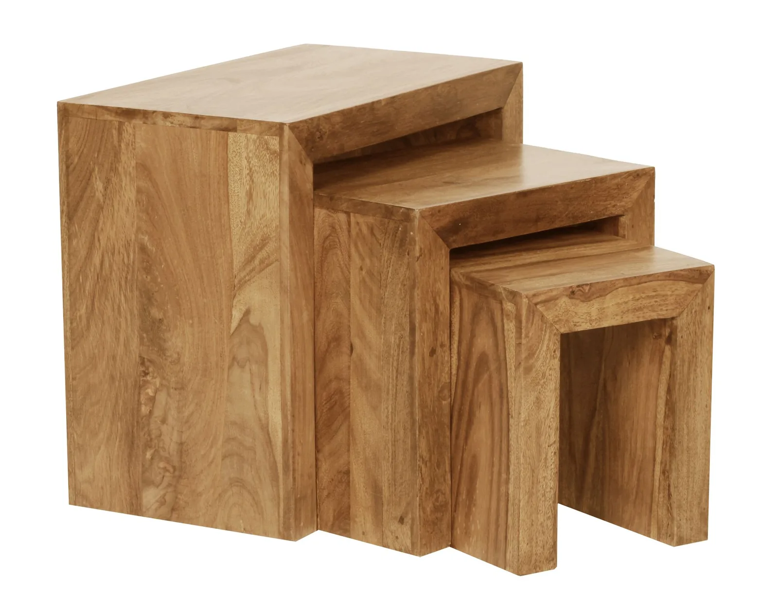 FineBuy 3er Set Satztisch Massiv-Holz Wohnzimmer-Tisch Landhaus-Stil Beistelltisch dunkel-braun Naturholz Couchtisch Natur-Produkt Wohnzimmermöbel Unikat Massivholzmöbel Echtholz Anstelltisch