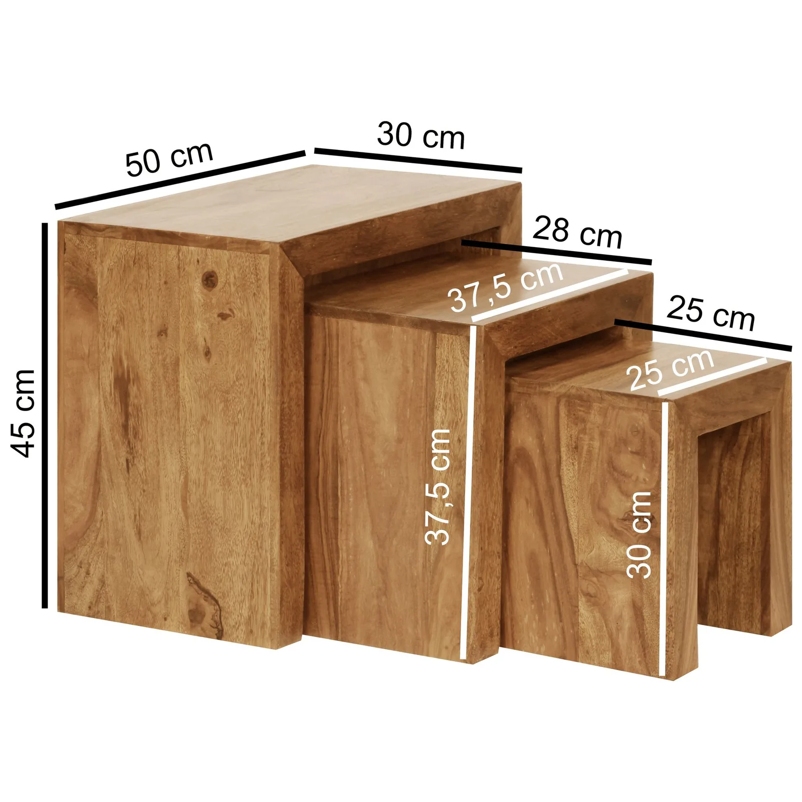 FineBuy 3er Set Satztisch Massiv-Holz Wohnzimmer-Tisch Landhaus-Stil Beistelltisch dunkel-braun Naturholz Couchtisch Natur-Produkt Wohnzimmermöbel Unikat Massivholzmöbel Echtholz Anstelltisch