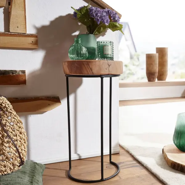 FineBuy Beistelltisch Massiv-Holz Wohnzimmer-Tisch Metallbeine Landhaus Baumstamm-Form Echt-Holz Natur Farbe wählbar FineBuy Beistelltisch Massiv-Holz Wohnzimmer-Tisch Metallbeine Landhaus Baumstamm-Form Echt-Holz Natur Farbe wählbar