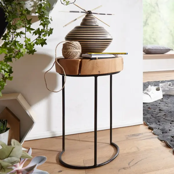 FineBuy Beistelltisch Massiv-Holz Wohnzimmer-Tisch Metallbeine Landhaus-Stil Baumstamm-Form Echt-Holz Farbe wählbar FineBuy Beistelltisch Massiv-Holz Wohnzimmer-Tisch Metallbeine Landhaus-Stil Baumstamm-Form Echt-Holz Farbe wählbar