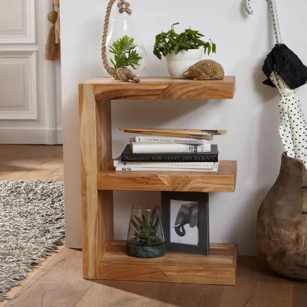 FineBuy Beistelltisch Massivholz E Cube, Beige – 60 cm FineBuy Beistelltisch Massivholz E Cube, Beige – 60 cm