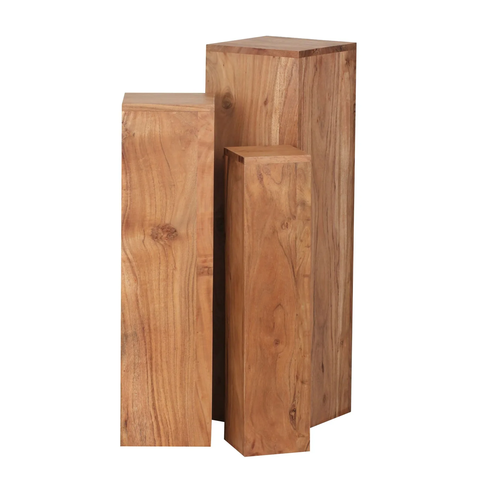 FineBuy Beistelltisch 3er Set Massivholz Satztisch Quadratisch Modern, Braun