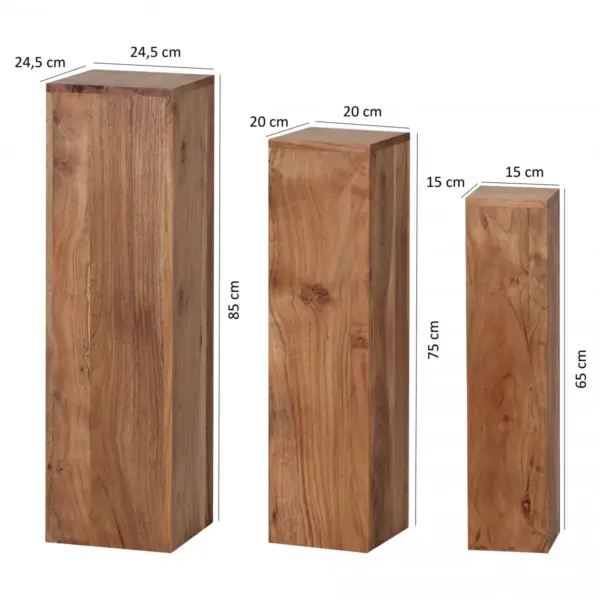 FineBuy Beistelltisch 3er Set Massivholz Satztisch Quadratisch Modern, Beige