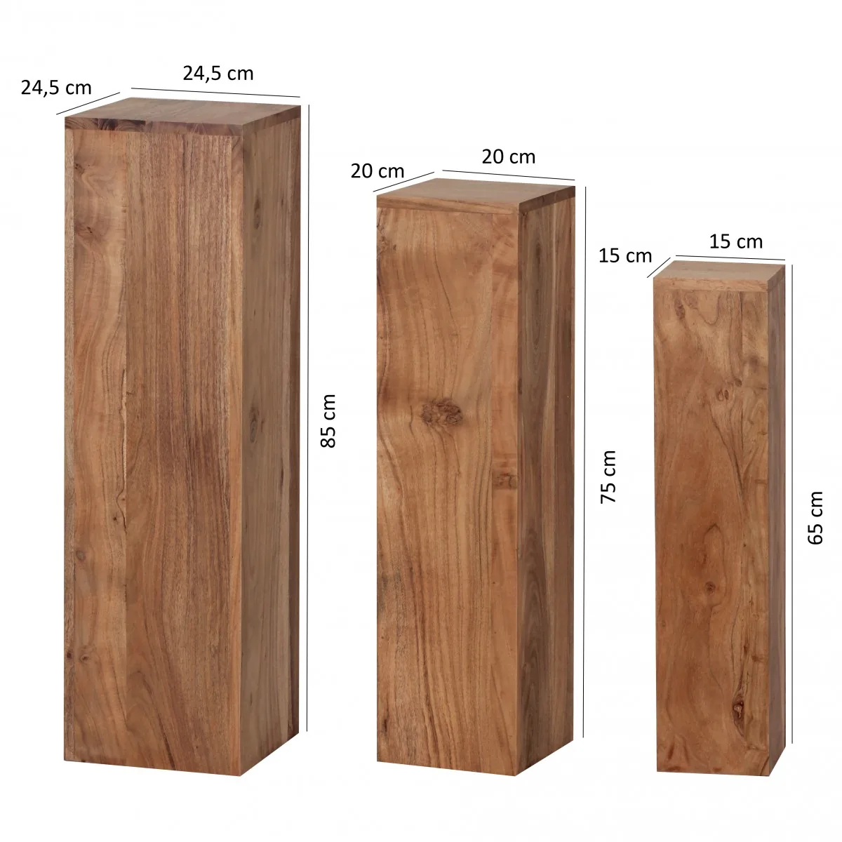 FineBuy Beistelltisch 3er Set Massivholz Satztisch Quadratisch Modern, Braun