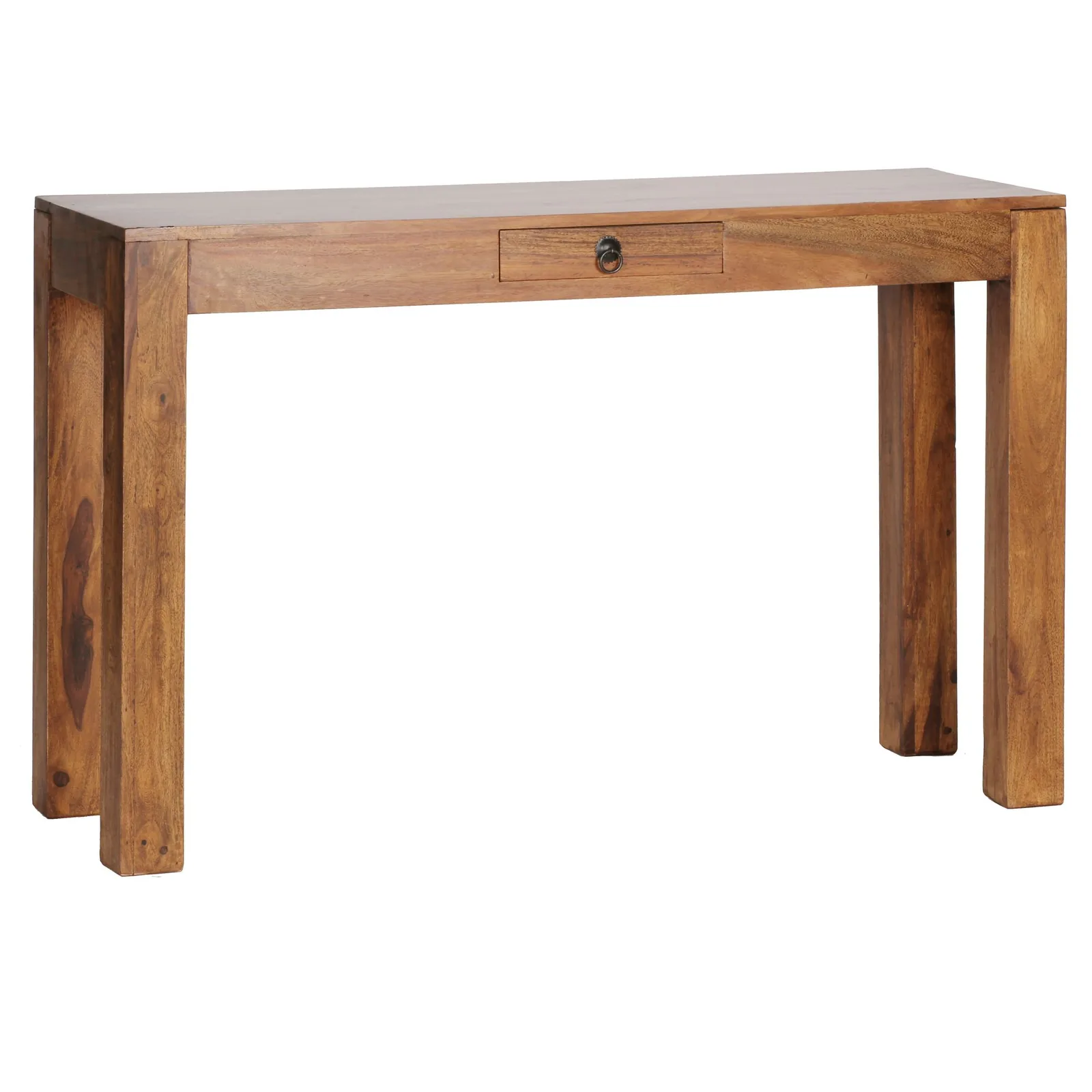 FineBuy Konsolentisch Massivholz Konsole mit 1 Schublade Schreibtisch, Braun – 120 × 40 cm