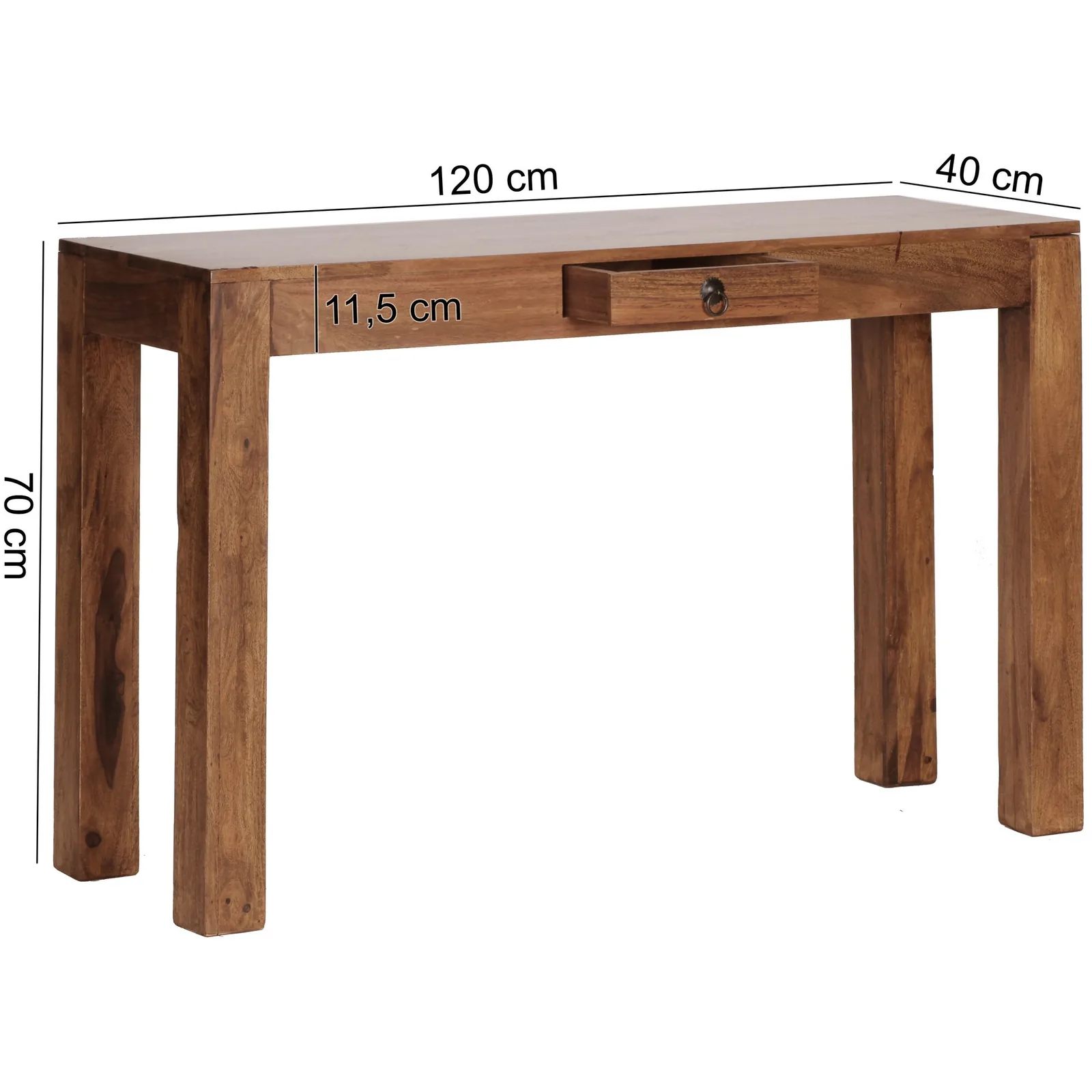 FineBuy Konsolentisch Massivholz Konsole mit 1 Schublade Schreibtisch, Braun – 120 × 40 cm