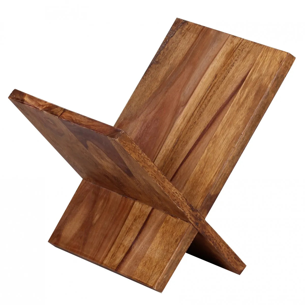 FineBuy Zeitungsständer Massivholz X-Form, Braun – 31 cm