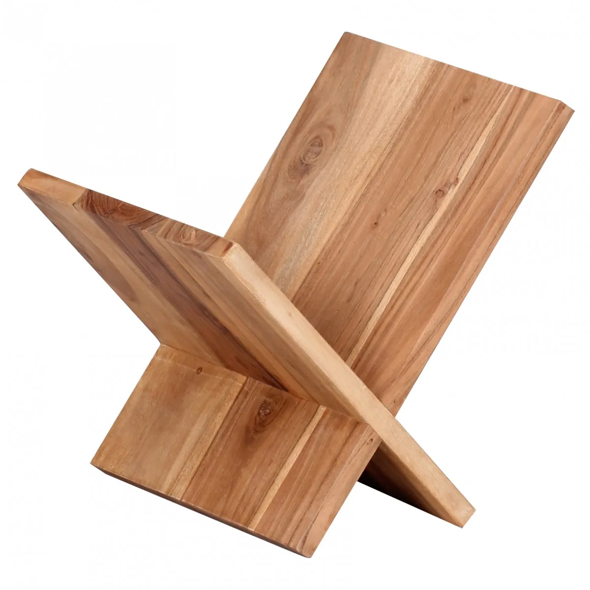 FineBuy Zeitungsständer Massivholz X-Form, Braun – 31 cm