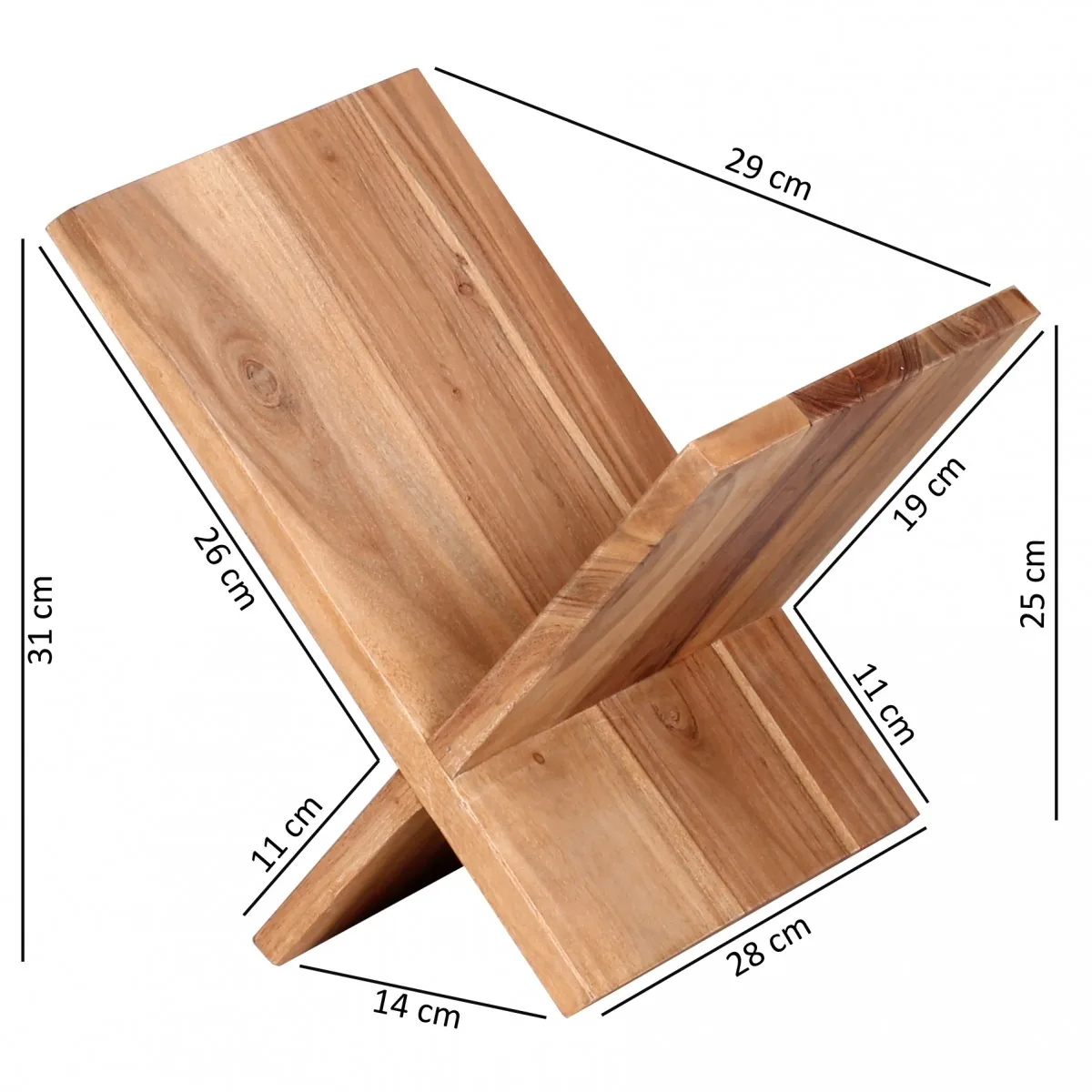 FineBuy Zeitungsständer Massivholz X-Form, Braun – 31 cm
