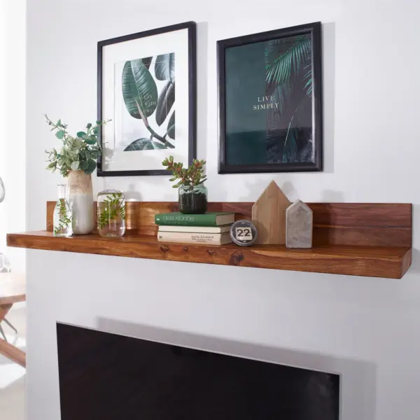 FineBuy Wandregal Massivholz Sheesham Holzregal Landhausstil Hängeregal Wandboard Naturprodukt Regal Größe wählbar