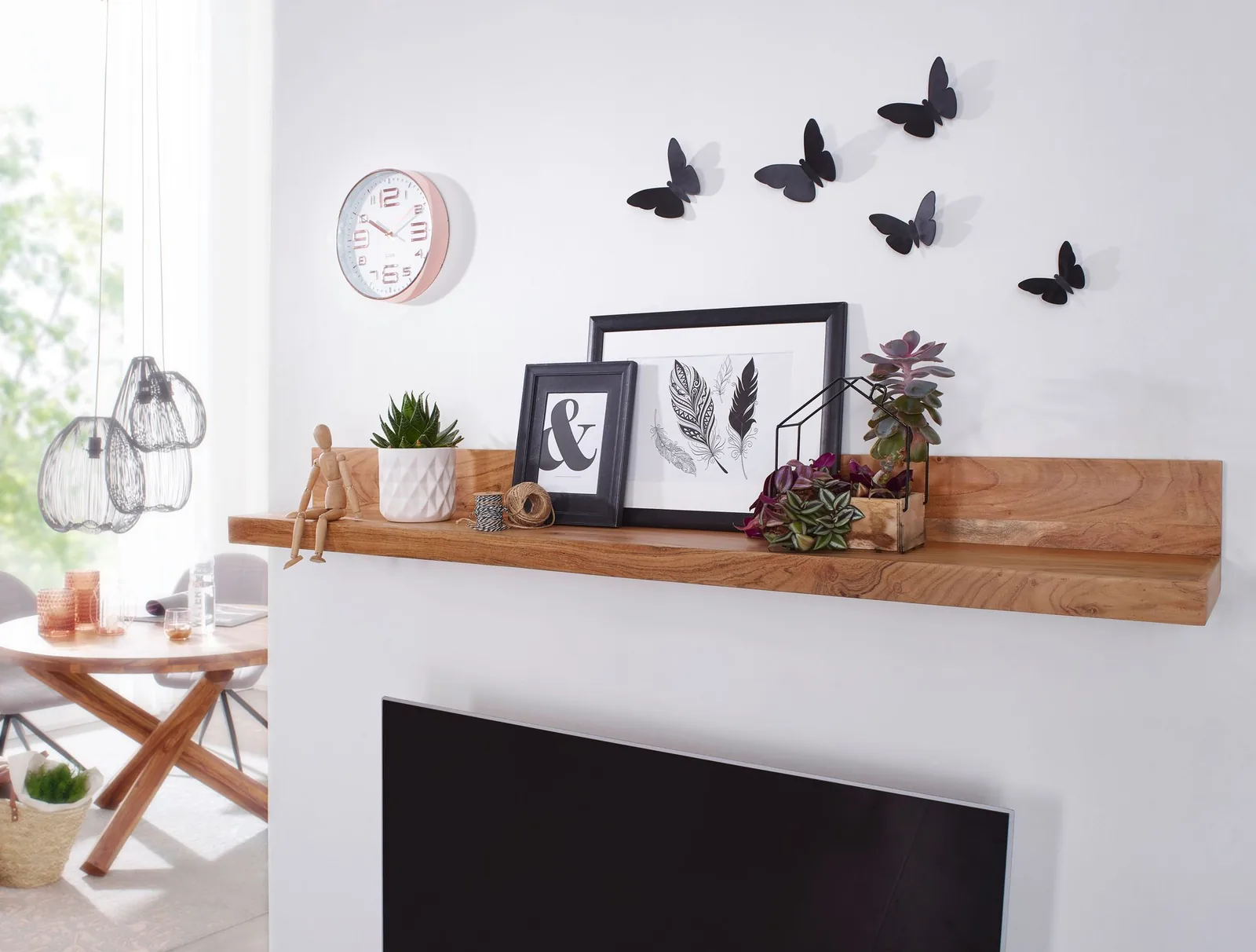 FineBuy Wandregal Massivholz Akazie Holzregal Landhausstil Hängeregal Wandboard Naturprodukt Regal Größe wählbar