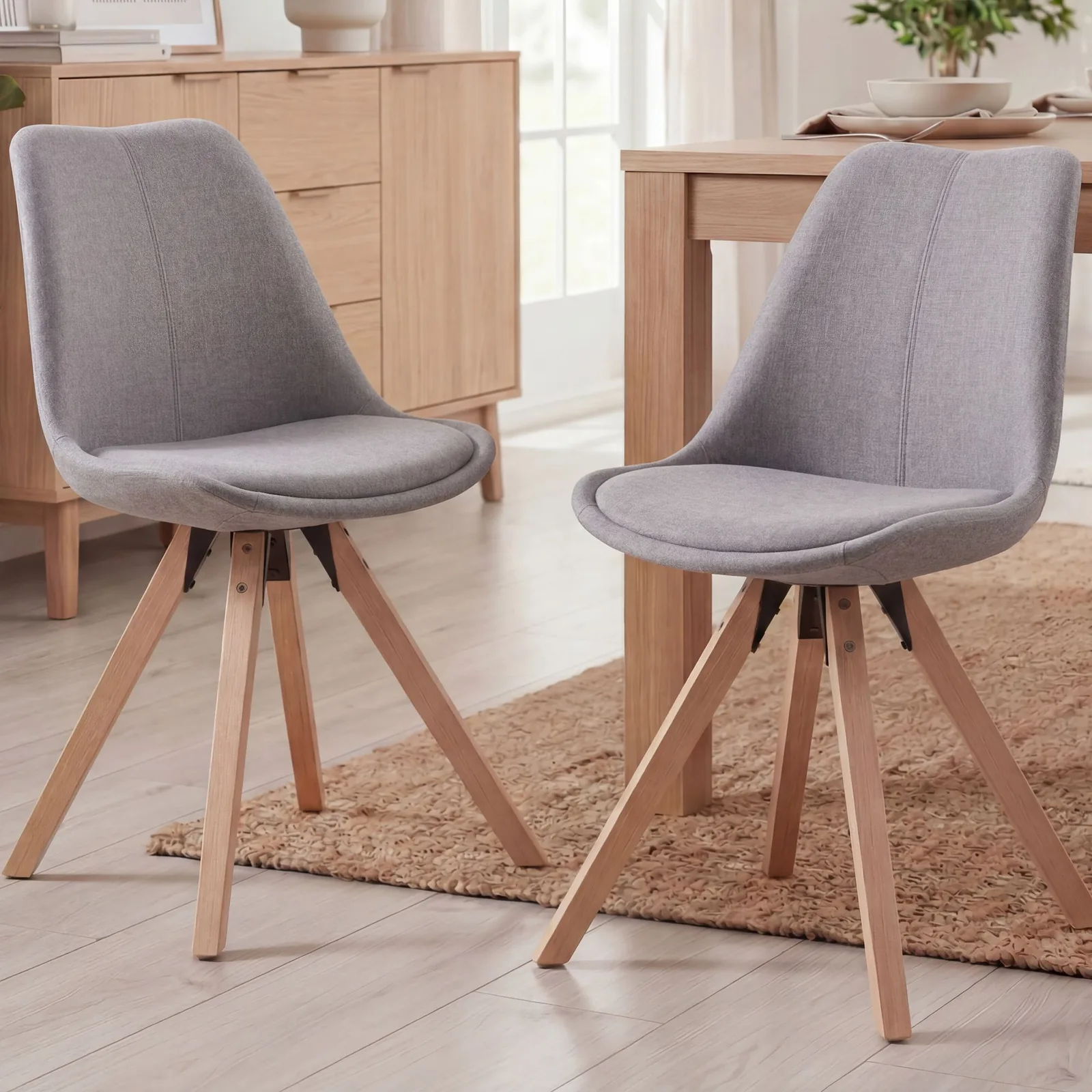FineBuy Design Esszimmerstühle 2er Set SV43580 Skandinavische Stühle mit Holzbeinen, Grau