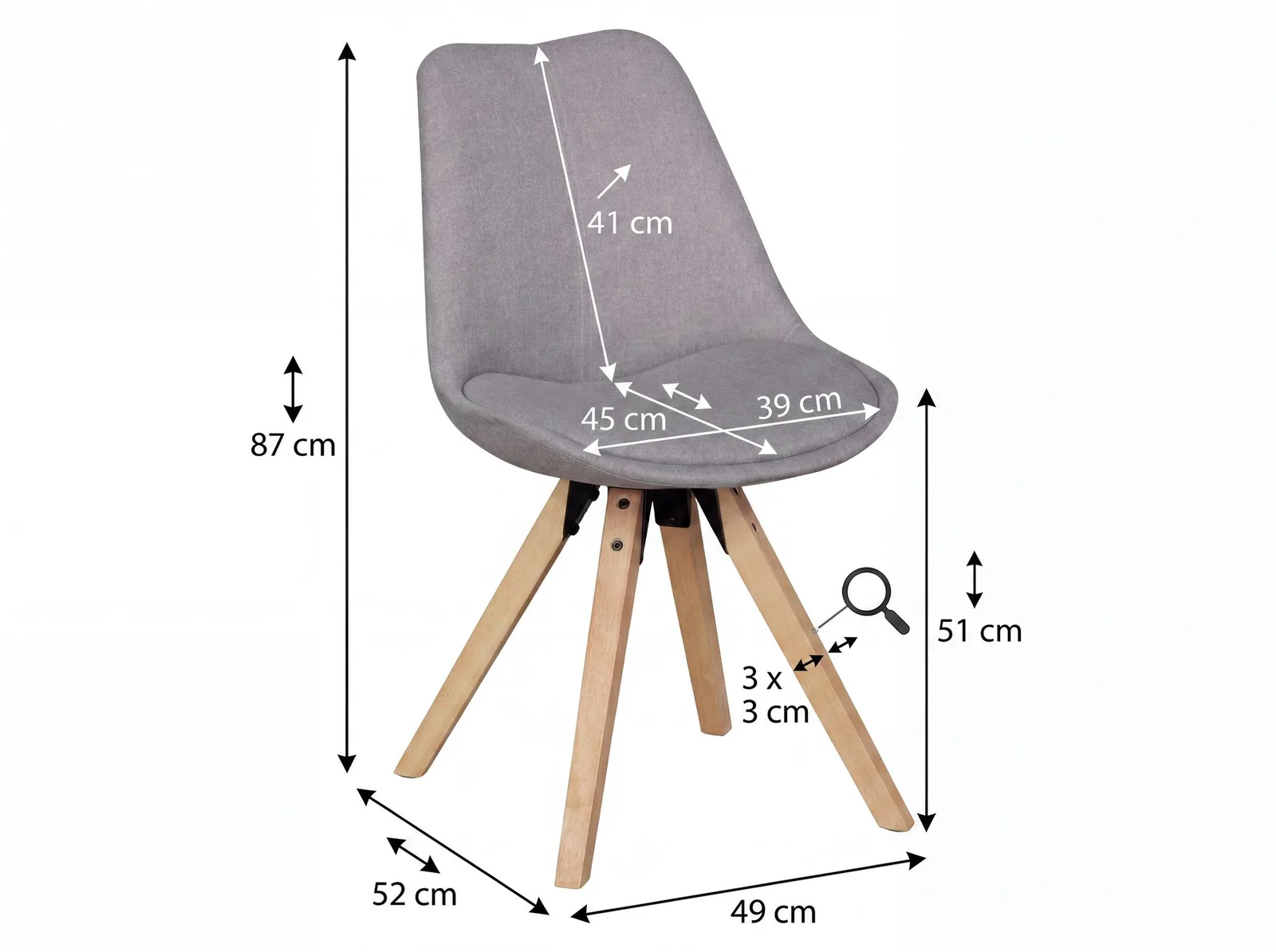 FineBuy Design Esszimmerstühle 2er Set SV43580 Skandinavische Stühle mit Holzbeinen, Grau