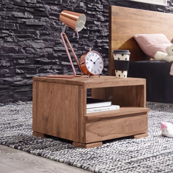 FineBuy Nachttisch Massivholz mit Schublade & Ablagefach, 40 × 40 × 30 cm – für Schlafzimmer