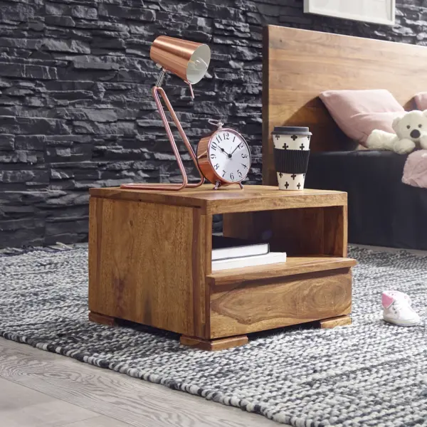 FineBuy Nachttisch Massivholz mit Schublade & Ablagefach, 40 × 40 × 30 cm – für Schlafzimmer