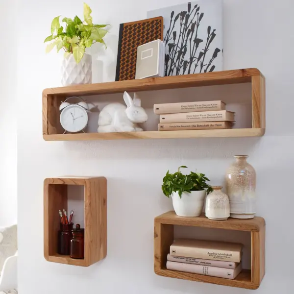FineBuy Design Wandregal 3er Set Massiv Holzregale Landhausstil, Gelb