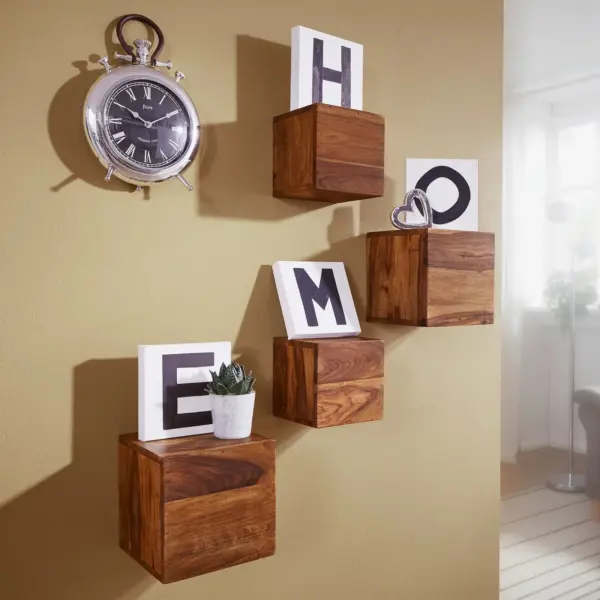 FineBuy 4er Set Wandregale Massivholz Holzregal Landhaus Hängeregal, Braun FineBuy 4er Set Wandregale Massivholz Holzregal Landhaus Hängeregal, Braun