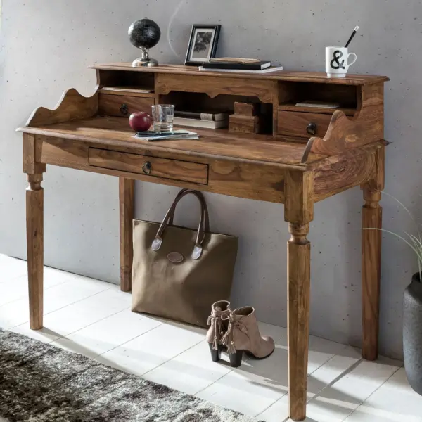 FineBuy Schreibtisch Massivholz Konsole, Braun – 115 × 100 × 60 cm