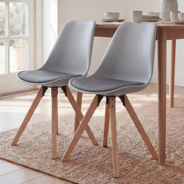 FineBuy Design Esszimmerstühle 2er Set SV43912 Skandinavische Stühle mit Holzbeinen aus Kunststoff, Grau FineBuy Design Esszimmerstühle 2er Set SV43912 Skandinavische Stühle mit Holzbeinen aus Kunststoff, Grau