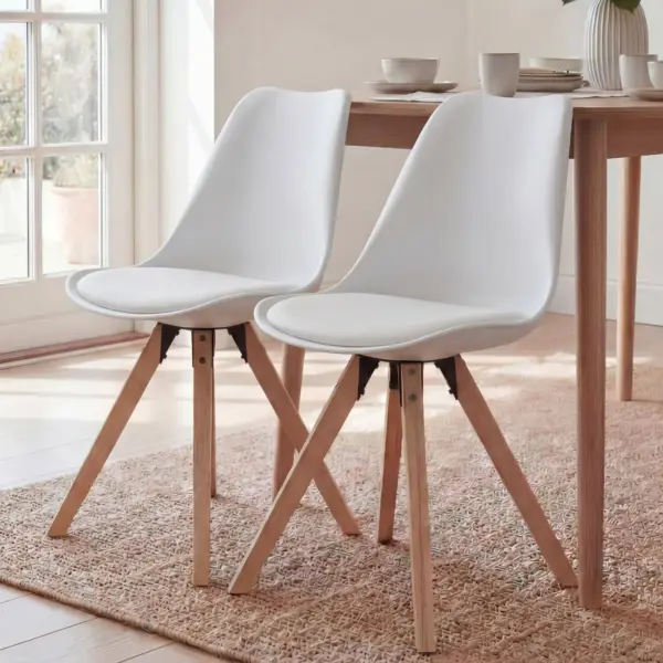 FineBuy Design Esszimmerstühle 2er Set SV43912 Skandinavische Stühle mit Holzbeinen aus Kunststoff, Weiß FineBuy Design Esszimmerstühle 2er Set SV43912 Skandinavische Stühle mit Holzbeinen aus Kunststoff, Weiß