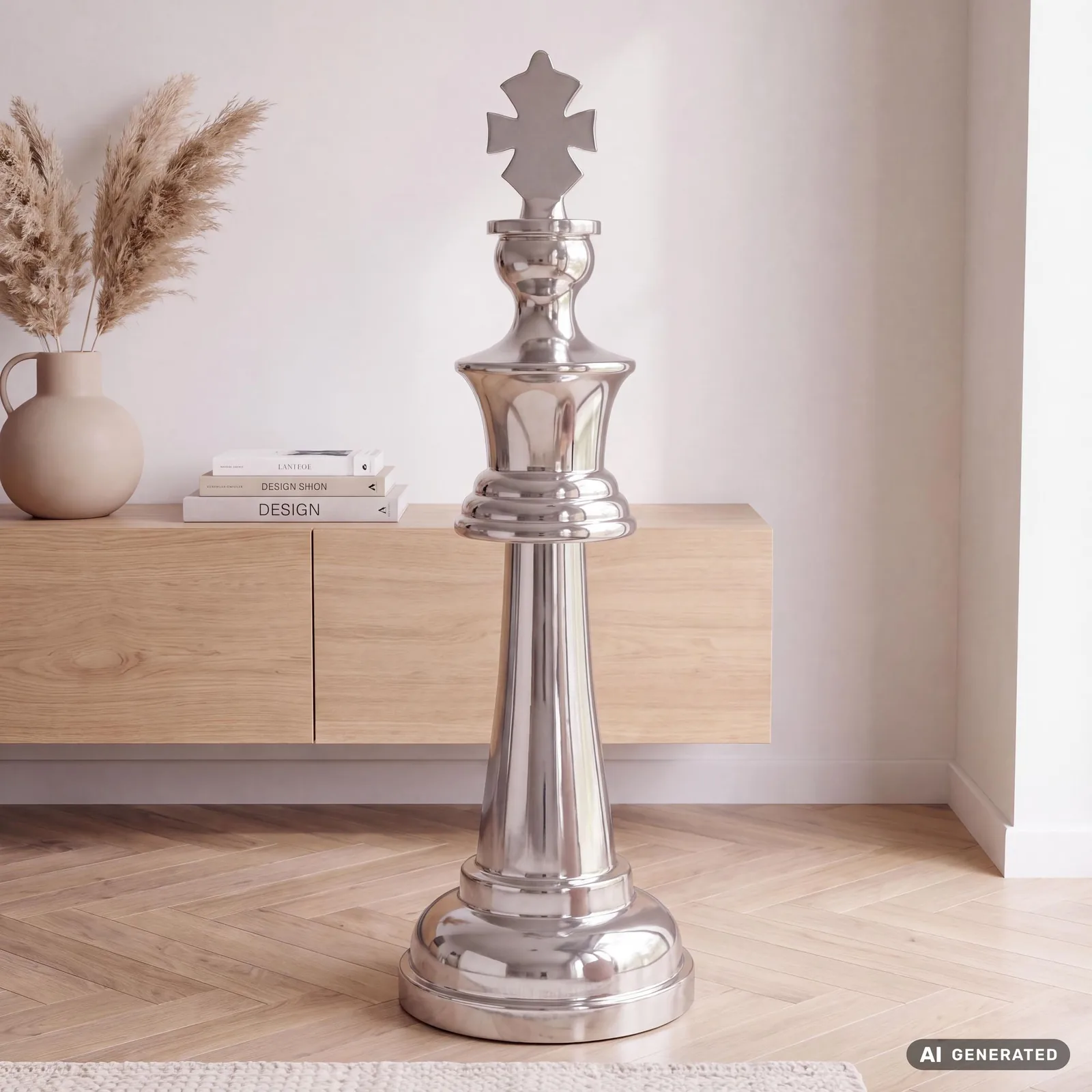 FineBuy Deko Schachfigur aus Aluminium, Silber