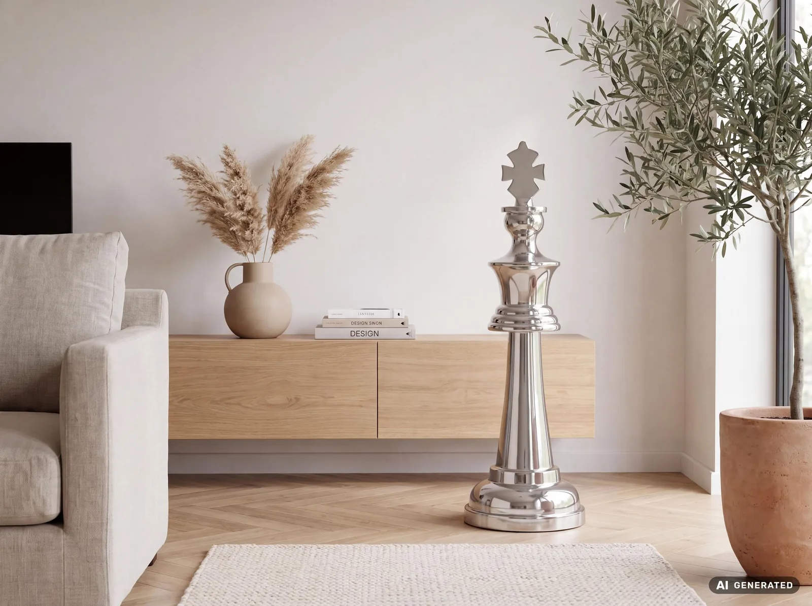 FineBuy Deko Schachfigur aus Aluminium, Silber