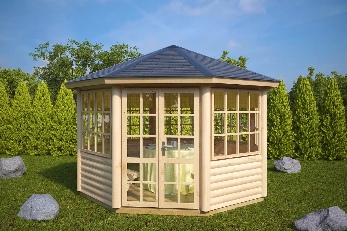 8-Eck-Gartenpavillon “Seattle L” Ø aus Holz, 3 × 3 m