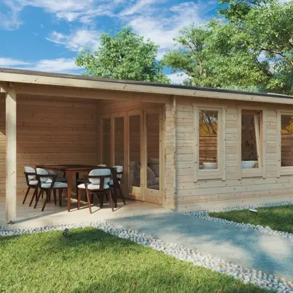 Gartenhaus mit Terrasse “Eva E” 7x3m aus Holz Gartenhaus mit Terrasse “Eva E” 7x3m aus Holz