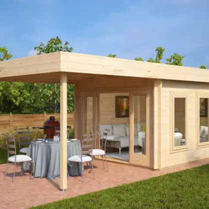 Gartenhaus mit Sonnendach “Jacob E” 7x4m aus Holz Gartenhaus mit Sonnendach “Jacob E” 7x4m aus Holz