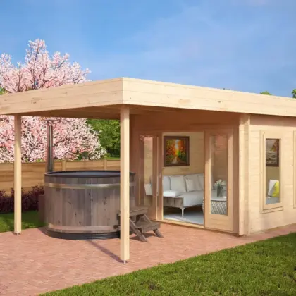 Modernes Gartenhaus mit Sonnendach „Lucas E“ 6x3m aus Holz