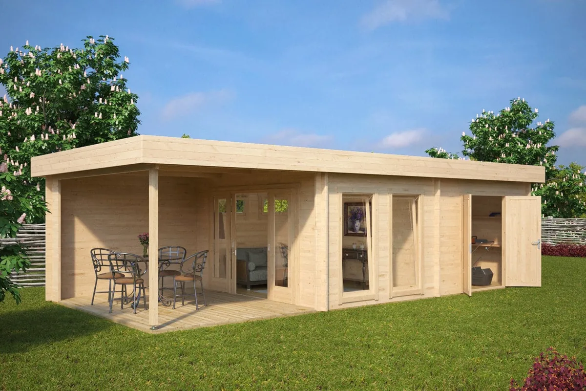 Gartenhaus mit Schuppen und Terrasse “Rio” 9x4m