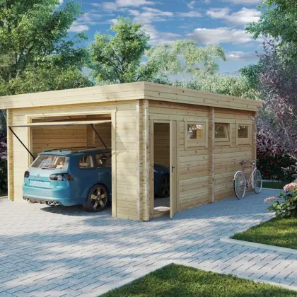 Fertiggarage mit Schwingtor “Deluxe D” 5x6m aus Holz