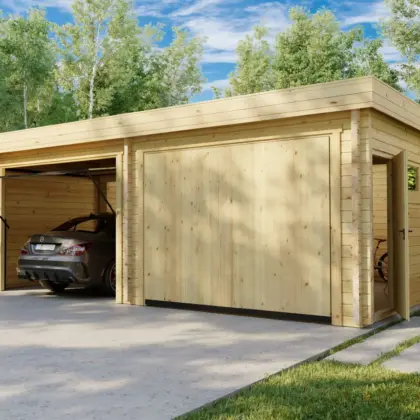 Doppelgarage mit Schwingtor “Deluxe F” 7x6m aus Holz