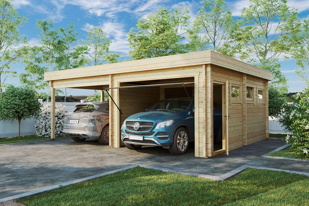 Holzgarage mit Carport “Deluxe H” 7x6m