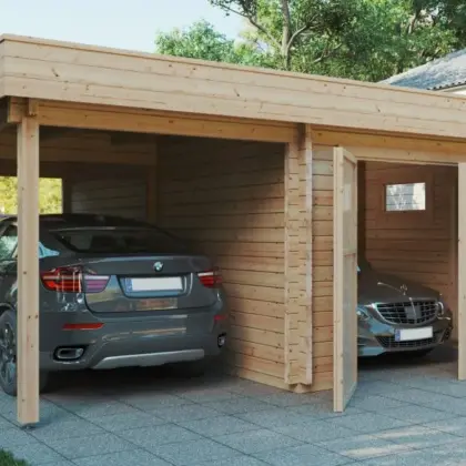 Fertiggarage mit Carport “Hansa H” 6x6m aus Holz