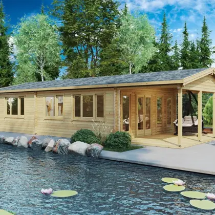 Blockhaus mit Terrasse “Holiday A”, 13 × 6 m Blockhaus mit Terrasse “Holiday A”, 13 × 6 m